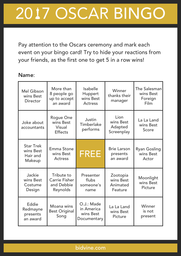 Free Printable Oscar Bingo Card A4 Pdf By Linneascian On Deviantart