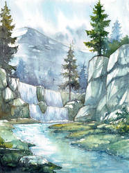 Mountaing landscape watercolour