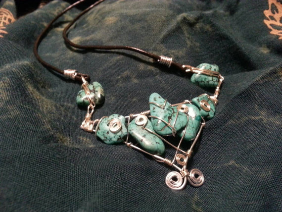 Wire Wrapped Geometric Turquoise Necklace