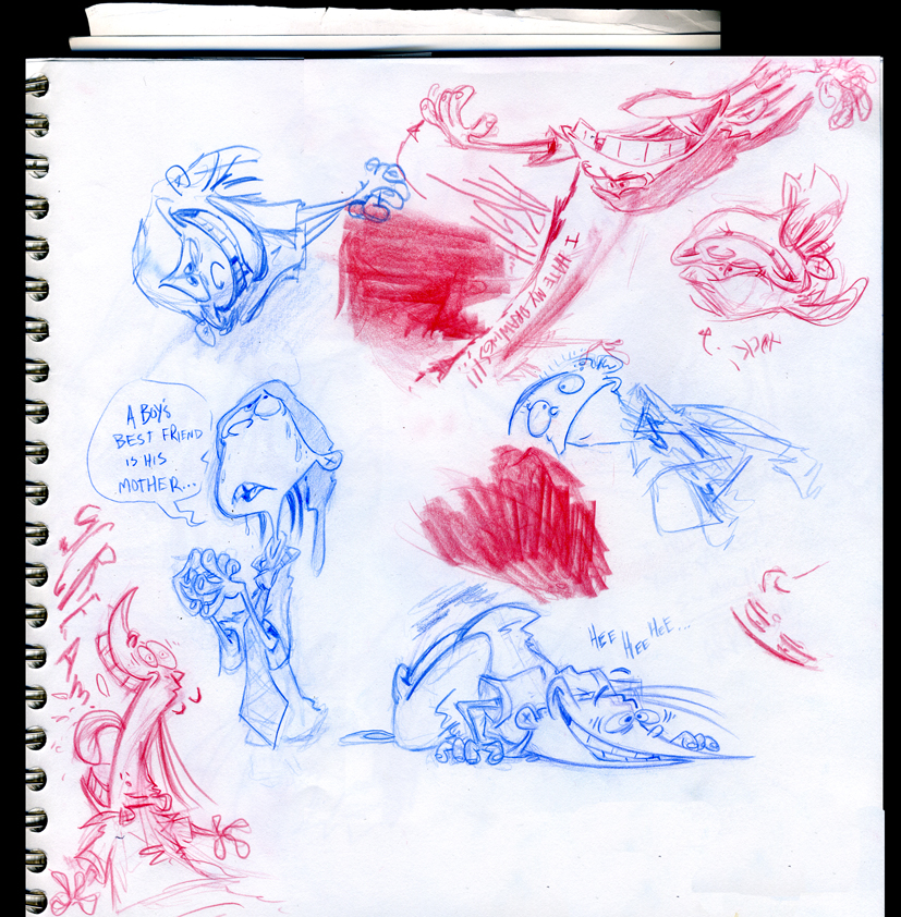 Sketched in red n' blue.