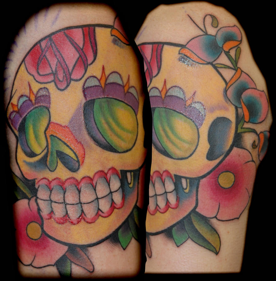 yellow sugar skull tattoo