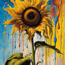 A Psychedelic Surrealist Painting Of A Sunflower,
