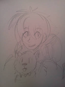 yaoi dog with blue haired owner sketch thing