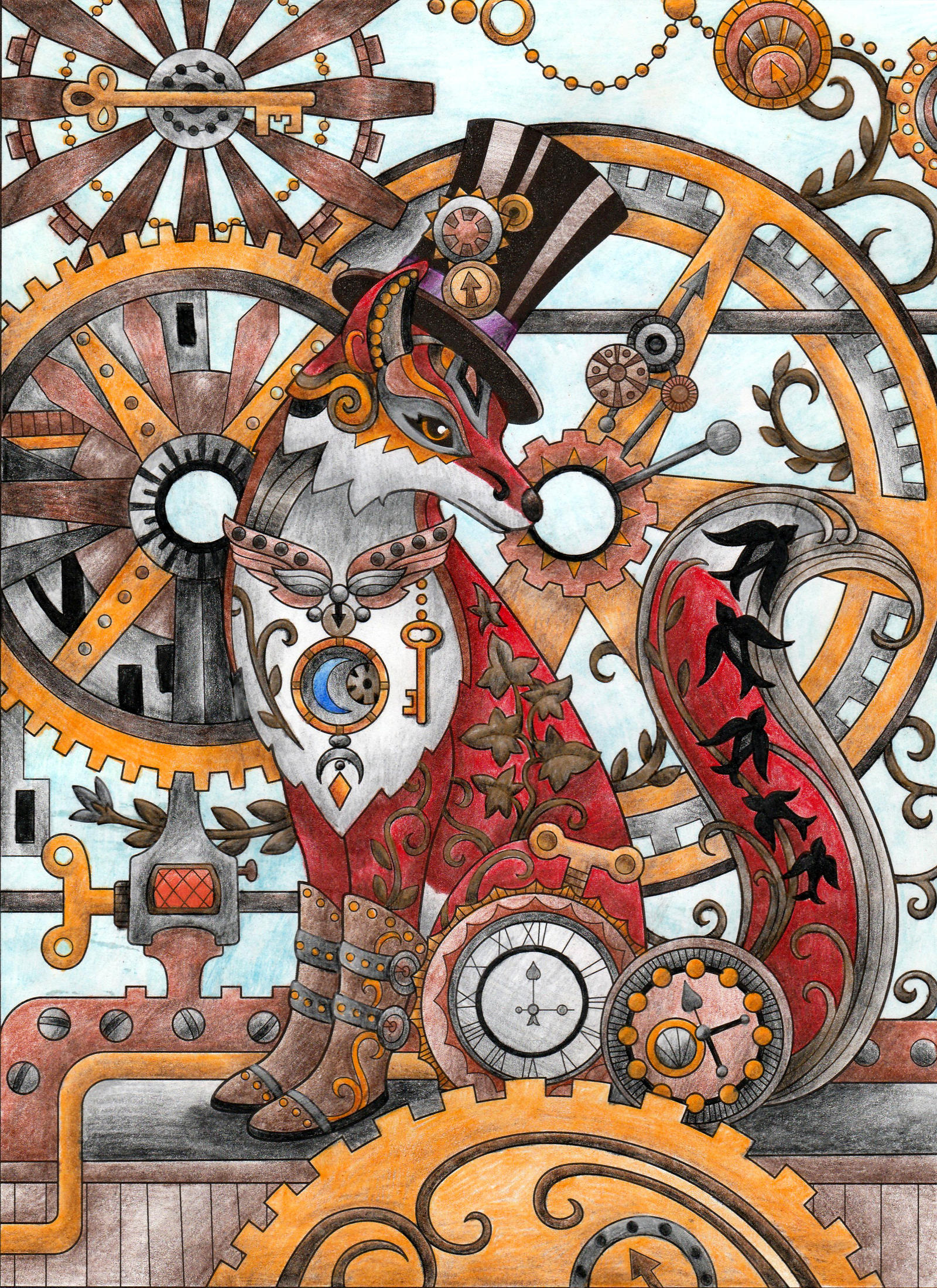 Steampunk Fox Adult Coloring Page by desertwind75 on DeviantArt