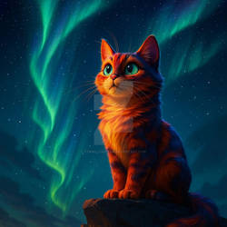Beautiful Cat Watching the Northern Lights!