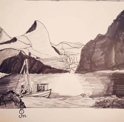 Inktober, Day 20: Bluff and Mountains 