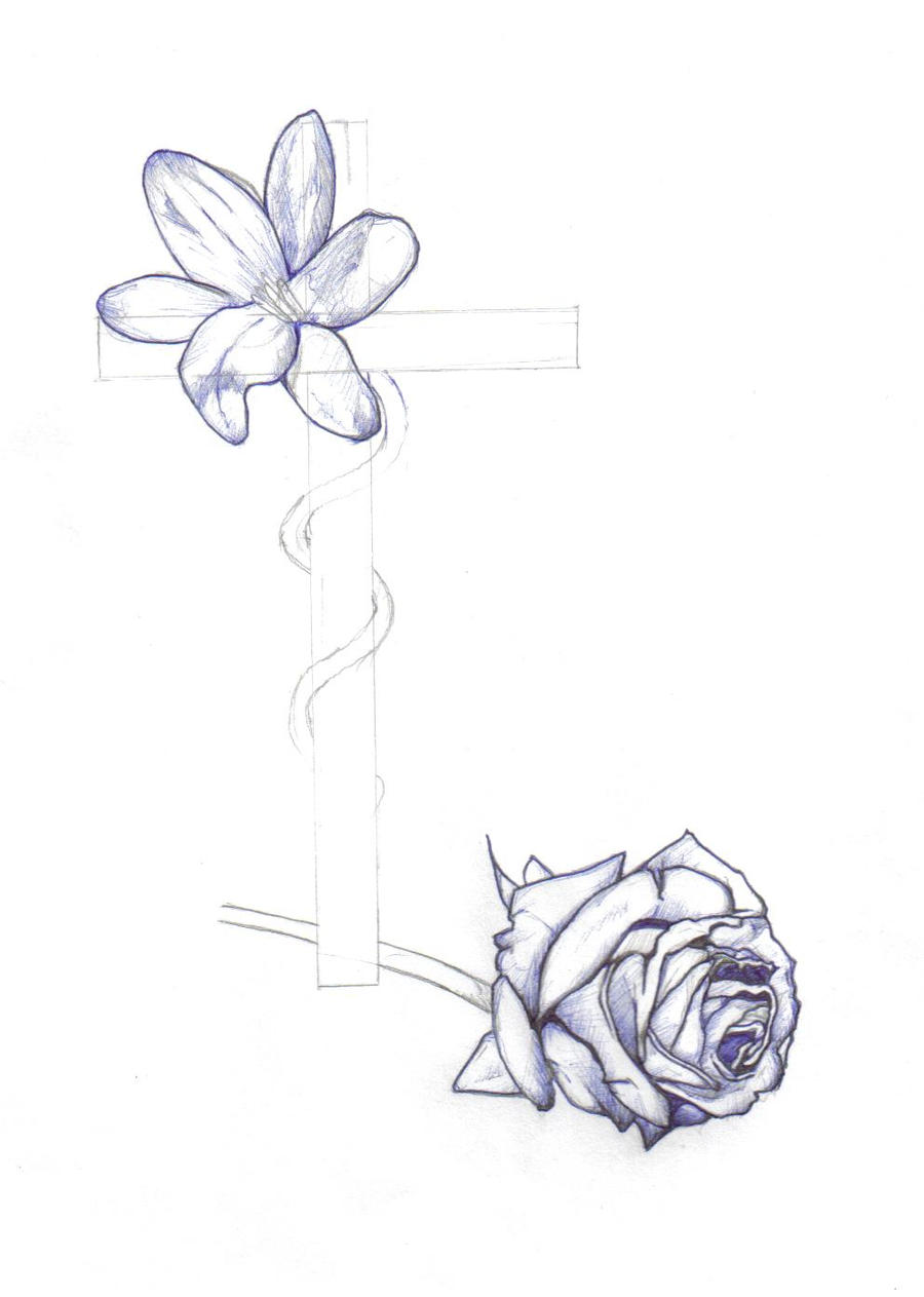 Cross and Rose tattoo