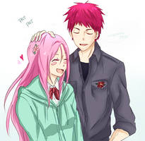 Akashi giving Momoi a headpat