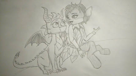 Spyro and Elora sketch by KurlyWurls