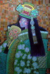 Geisha with a fan, 80x90cm, 2013