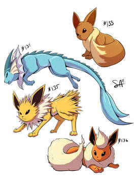 133 Eevee 134 Vaporeon 135 Jolteon 136 Flareon