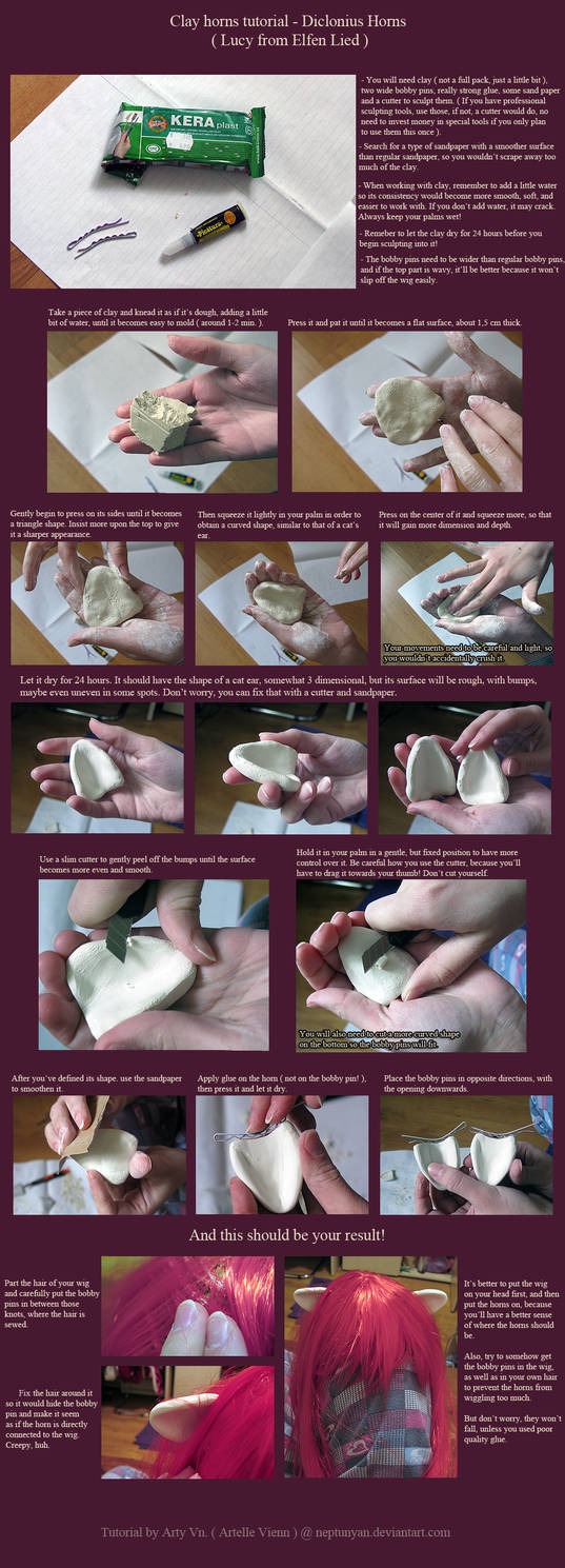 Clay horns tutorial - Elfen Lied / Lucy. by neptunyan