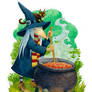 Witch with cauldron by Eugene Arenhaus