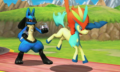 Keldeo and Lucario in Super Smash Bros 3DS