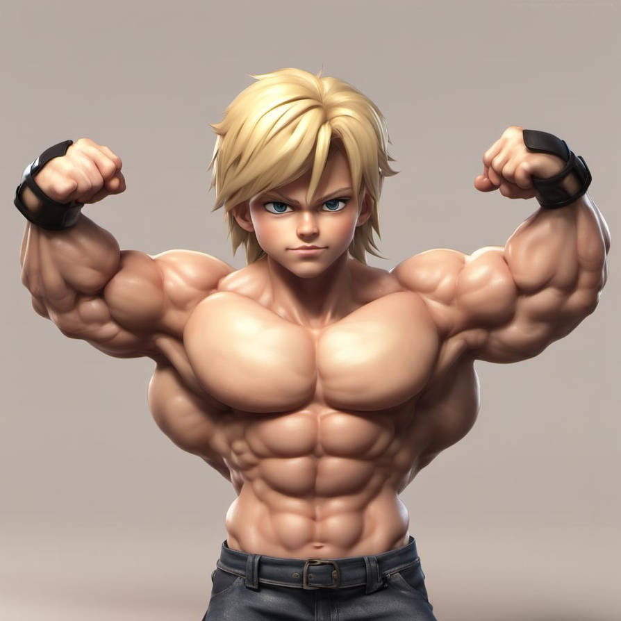 CGI 3D Anime long hair Boy chibi Blond hair muscul