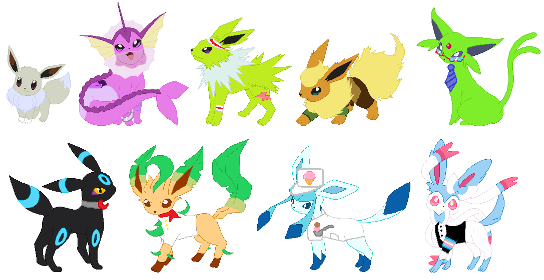 Shiny' Eevee evolutions by BatChili on DeviantArt