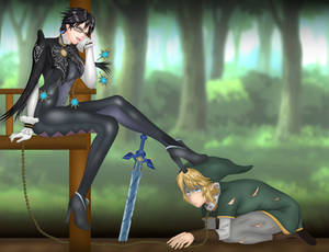 Bayonetta humiliating Link (COMMISSION)