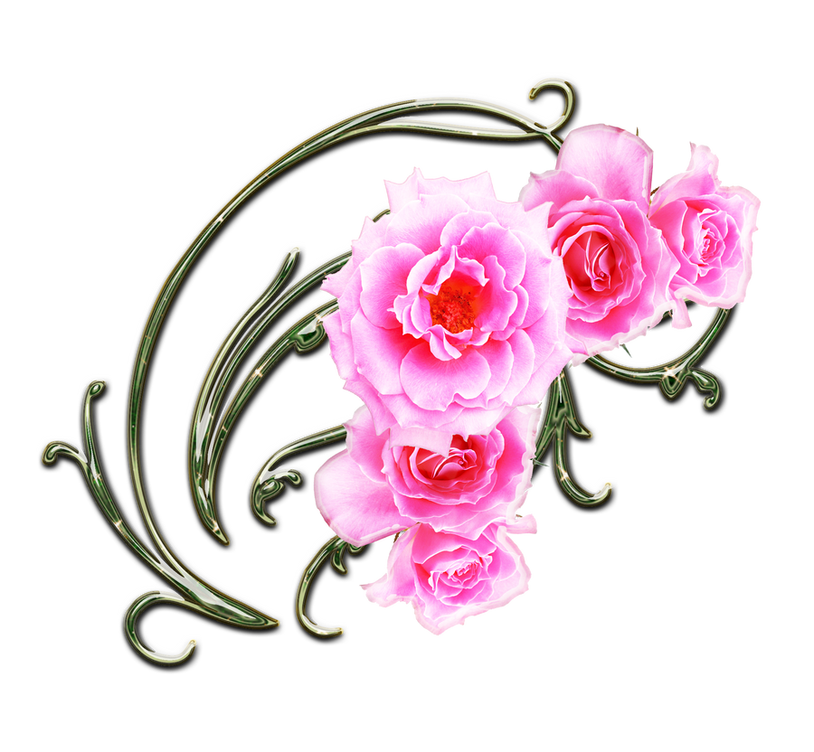 pink roses and green swirls png 2