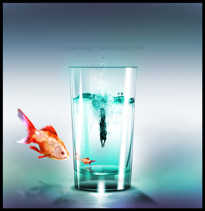 GoldFish and diver in my Glass