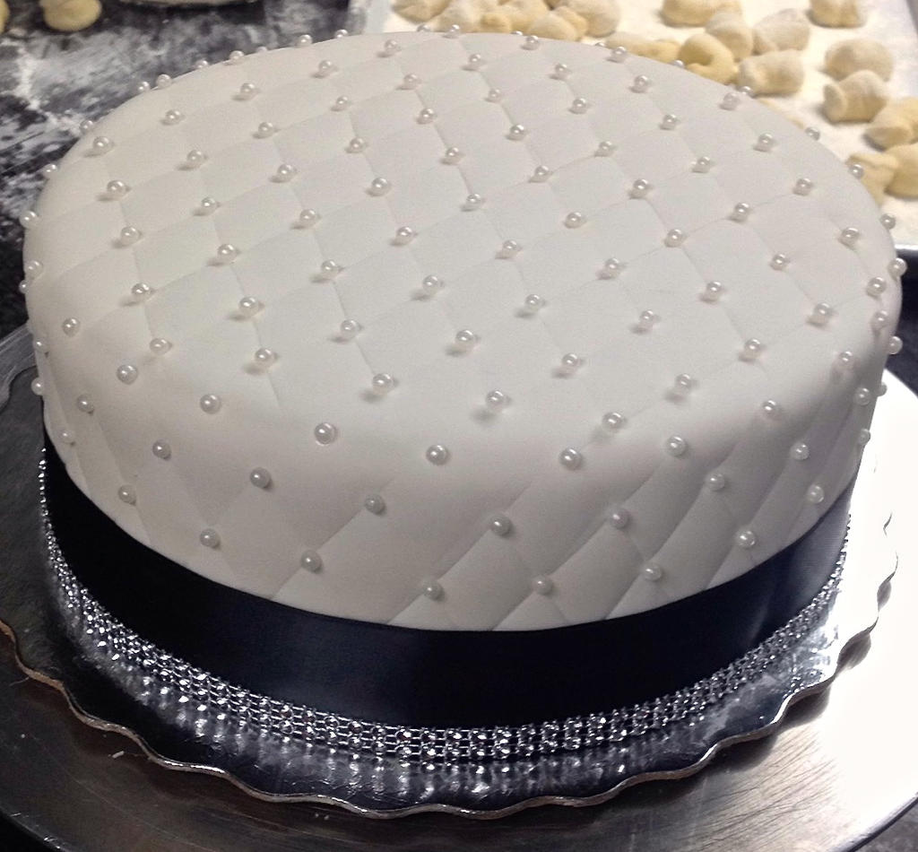 Black and White Quilted Fondant Birthday Cake