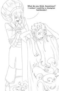 Toph Cuts Katara's Hair (lineart)