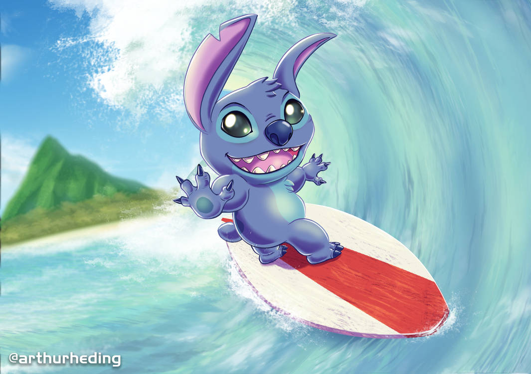 Stitch Riding A Wave Surfing Stitch by ArthurHeding on DeviantArt