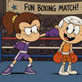 Luan is having a fun boxing with Lincoln