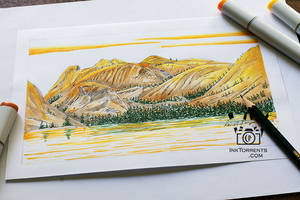 Copic marker painting of Tenaya Lake at Yosemite