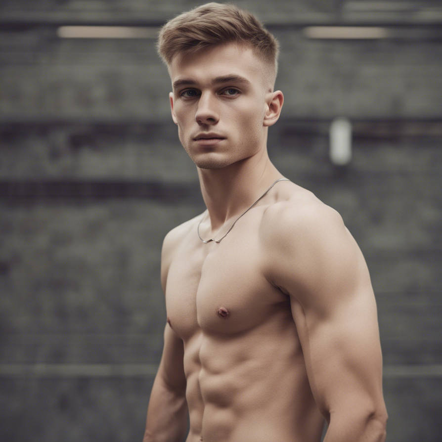 A young Slavic-looking guy in adidas shorts and a