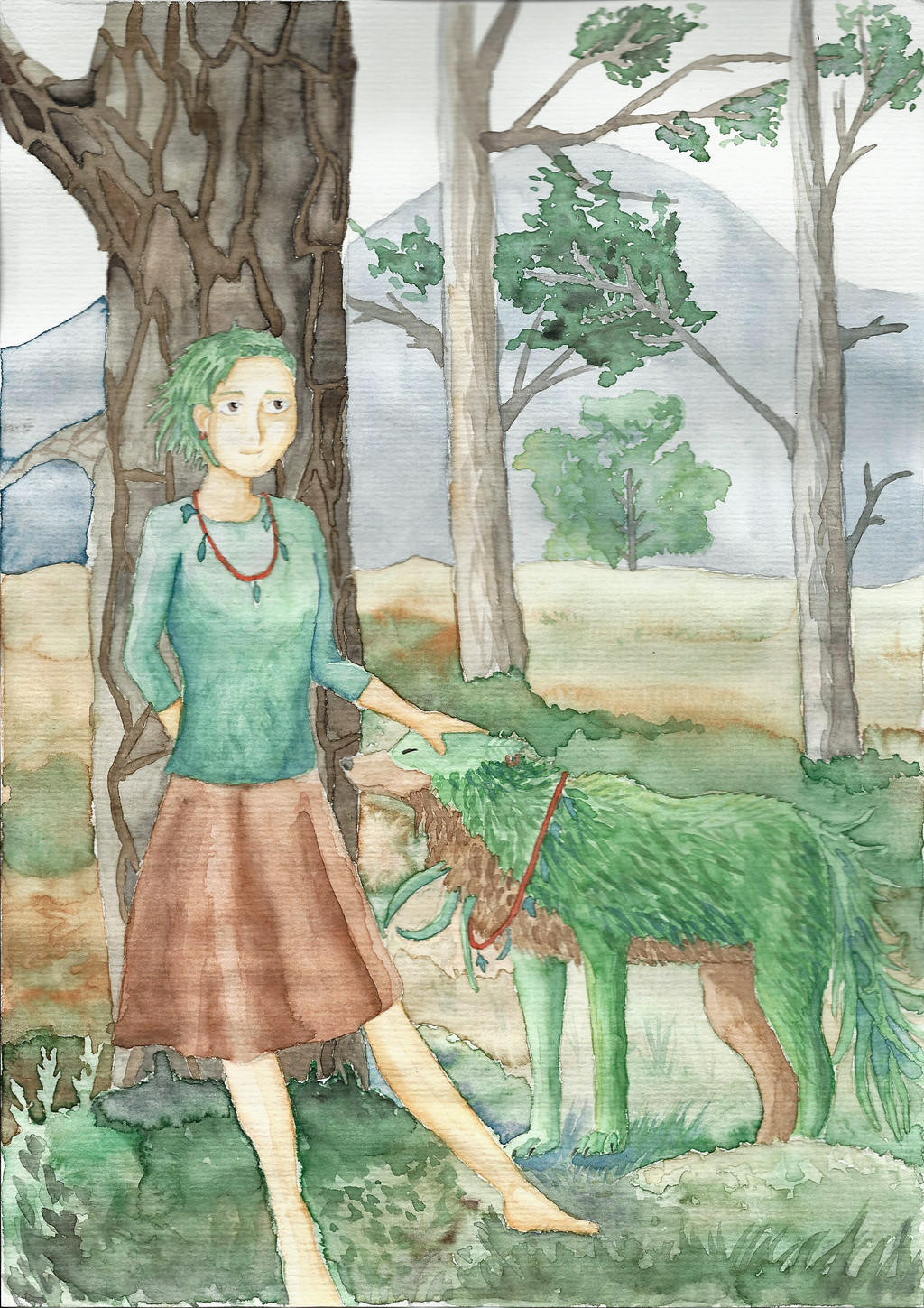 Forest girl and forest wolf