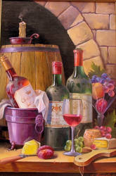 Still life with wine and fruit by Mariya Gordeeva