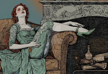 Vintage girl on couch