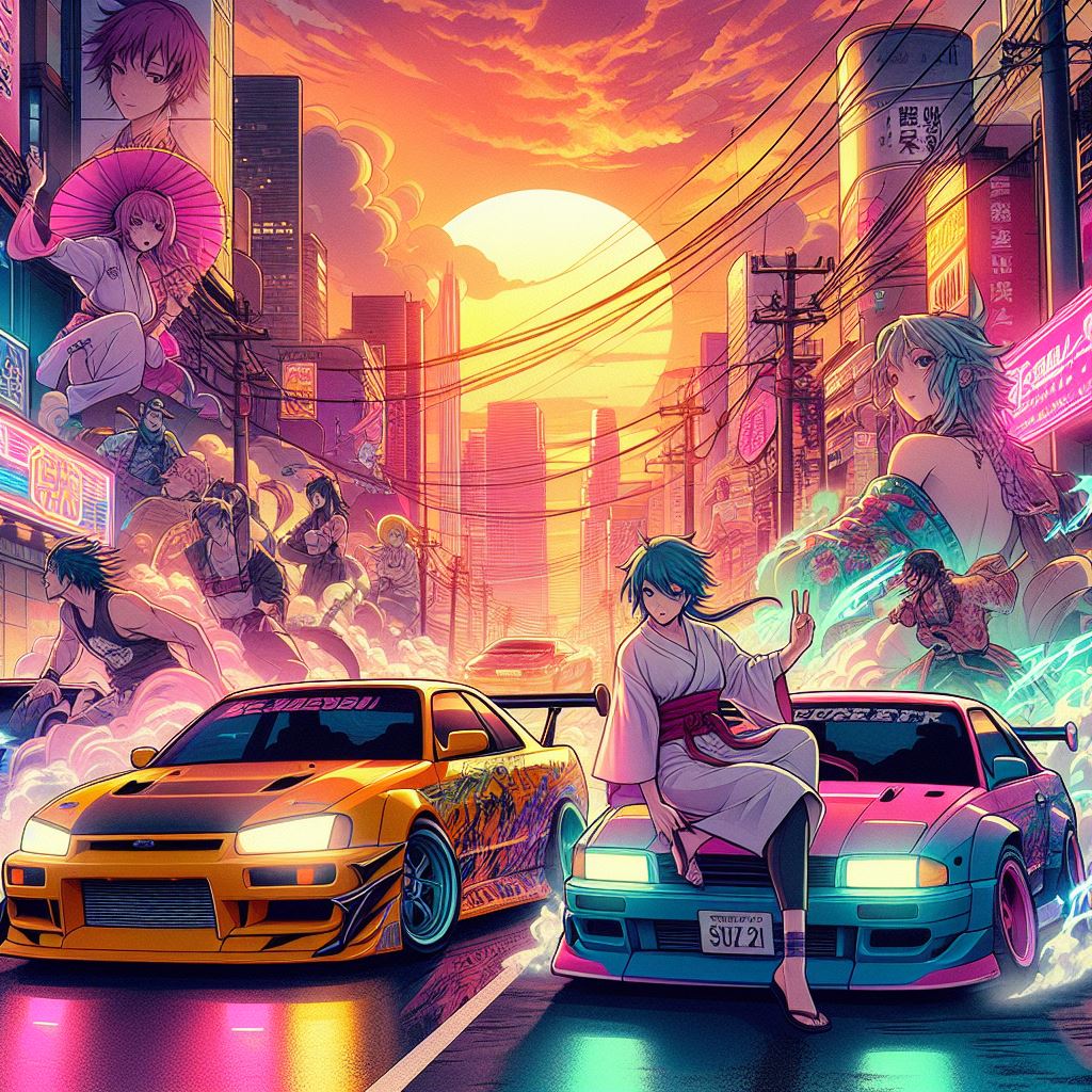 Anime, Action, Racing, Drifting, Synthwave, Sundow by mythaiart on ...