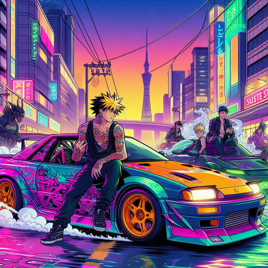 Anime, Action, Racing, Drifting, Synthwave, Sundow by mythaiart on ...