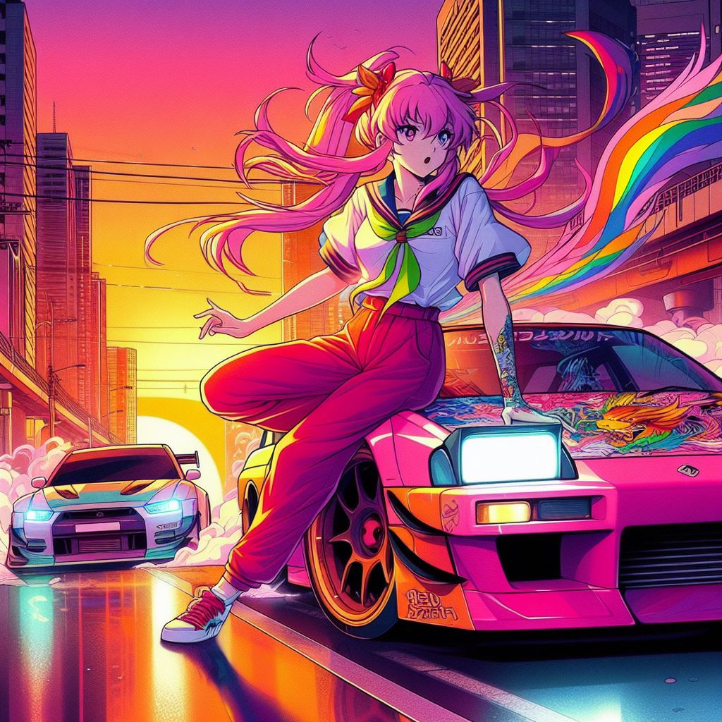 Anime, Action, Racing, Drifting, Vaporwave, Sundow by mythaiart on ...