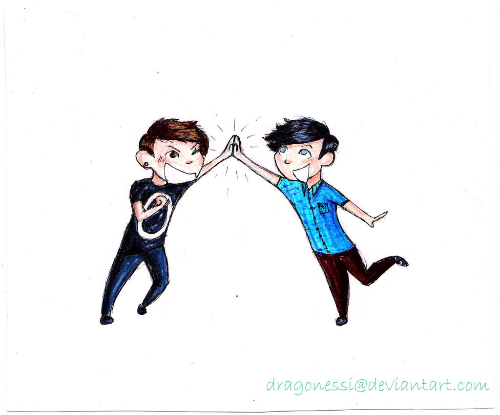 Dan and Phil high-five!