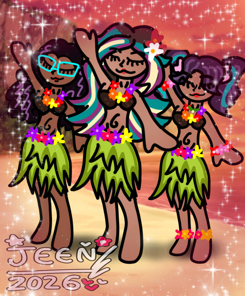 Hula dance together as trios of friends ( Request) by JeenTheDrawing on ...