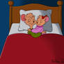 Olivia and Lady Mouse cuddling in bed