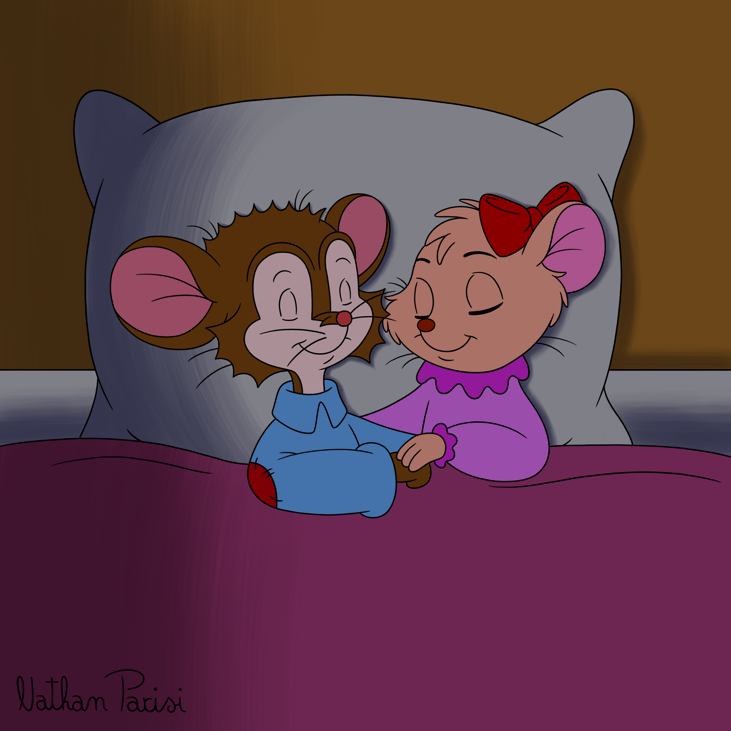 Fievel and Olivia sleeping in bed - 3