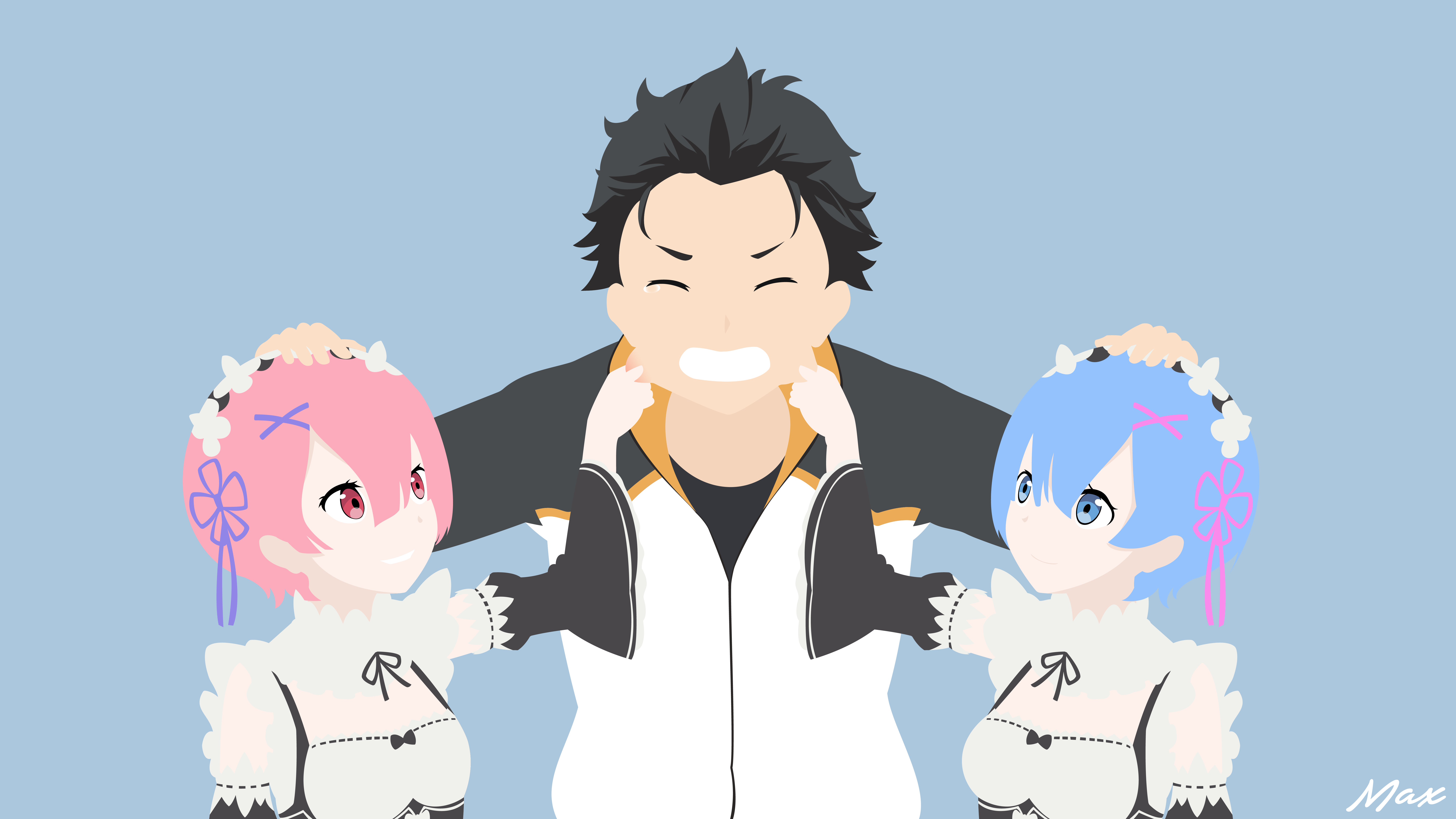 Subaru, Rem and Ram v2 (Re:Zero) Minimal Wallpaper