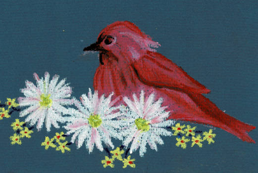 Red Bird And Flowers