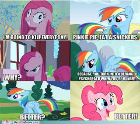 Pinkie Pie, eat a Snickers