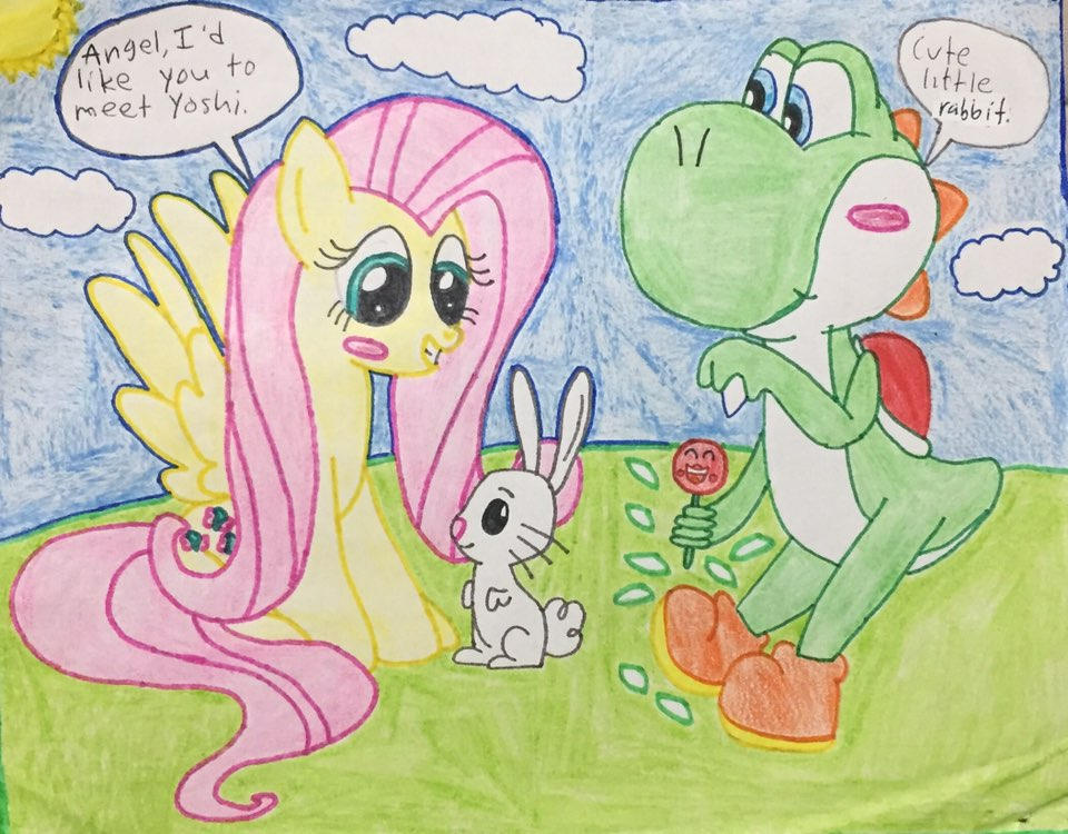 Fluttershy showing Yoshi her rabbit Angel Bunny by JustinValdecanas on ...