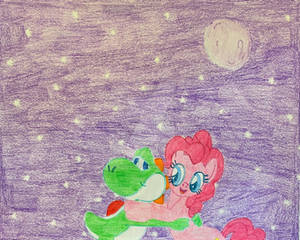 Yoshi and Pinkie Pie hug