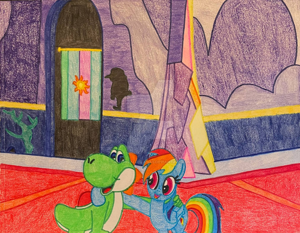 Yoshi and Rainbow Dash hug
