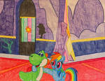 Yoshi and Rainbow Dash hug by JustinValdecanas
