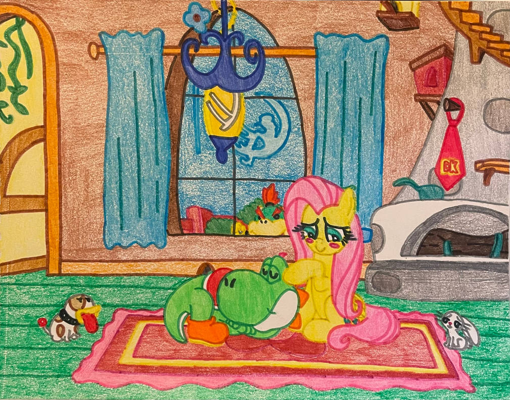 Yoshi naps near Fluttershy