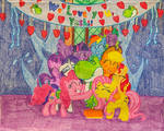 Mane 8 and Spike group hug Yoshi (Valentines Day) by JustinValdecanas