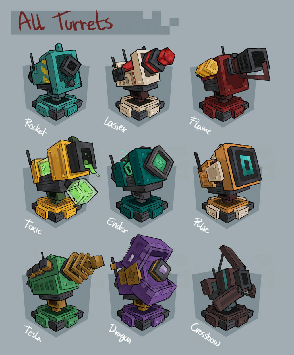 Turret Variants - Concept Art by gFraguasb on DeviantArt