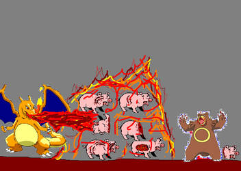 Ursaring and Charizard vs pigs